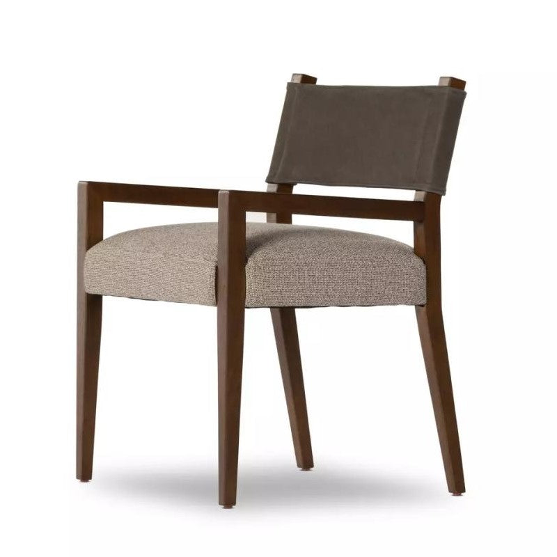 Charcoal Leather Back Dining Chair Armchair Performance Fabric Seat Cushion