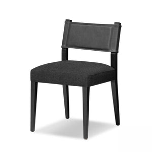 Charcoal Leather Back Dining Chair with Performance Fabric Seat Cushion