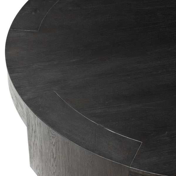 Charcoal Oak Wood Chunky Low Profile Large Round Coffee Table 60 inch