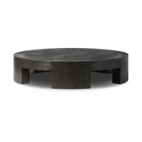 Charcoal Oak Wood Chunky Low Profile Large Round Coffee Table 60 inch