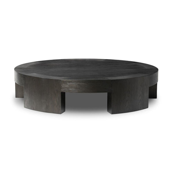 Charcoal Oak Wood Chunky Low Profile Large Round Coffee Table 60 inch