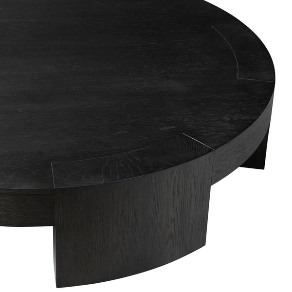 Charcoal Oak Wood Chunky Low Profile Large Round Coffee Table 60 inch