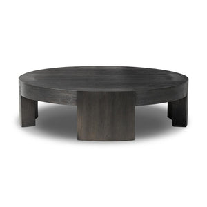 Charcoal Oak Wood Chunky Low Profile Round Coffee Table 48 inch