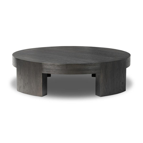 Charcoal Oak Wood Chunky Low Profile Round Coffee Table 48 inch