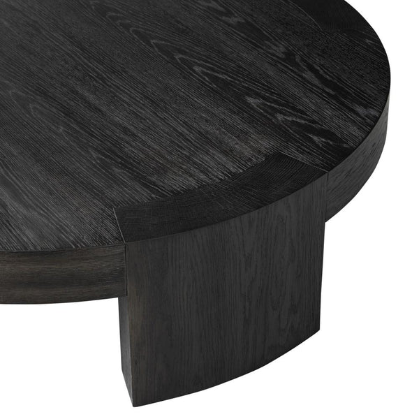 Charcoal Oak Wood Chunky Low Profile Round Coffee Table 48 inch