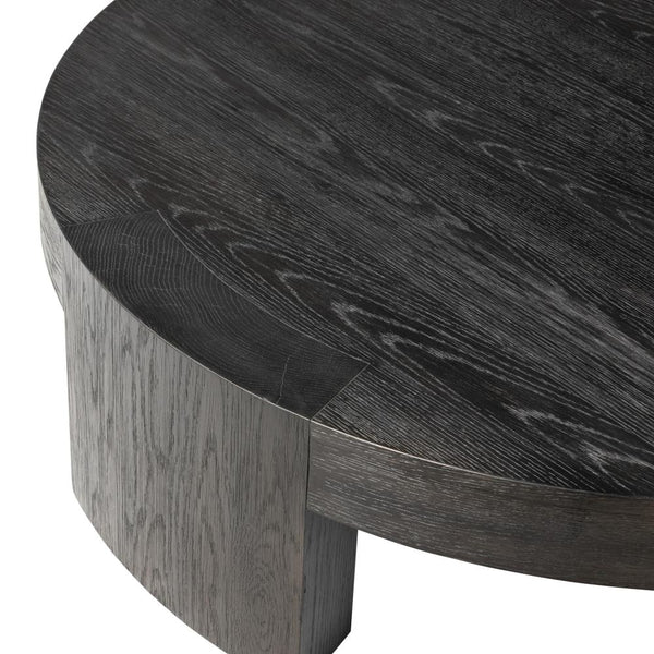 Charcoal Oak Wood Chunky Low Profile Round Coffee Table 48 inch