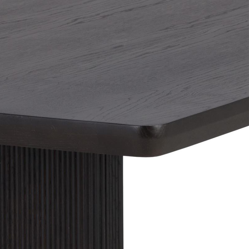 Charcoal Reeded Double Pedestal Brushed Gold Base Rectangle Wood Dining Table 96 inch