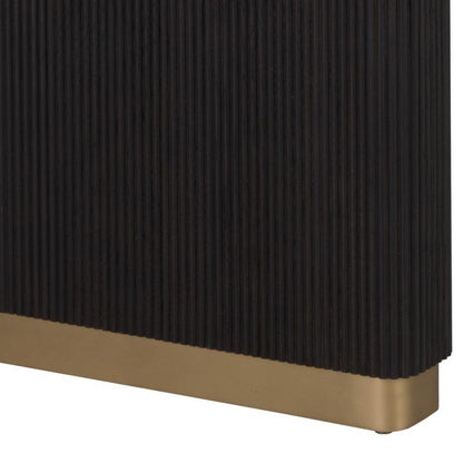 Charcoal Reeded Double Pedestal Brushed Gold Base Rectangle Wood Dining Table 96 inch