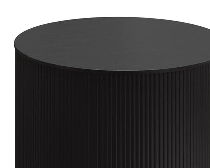 Charcoal Reeded Oak Wood Round Column Table Gold Metal Plith Base 22 inch