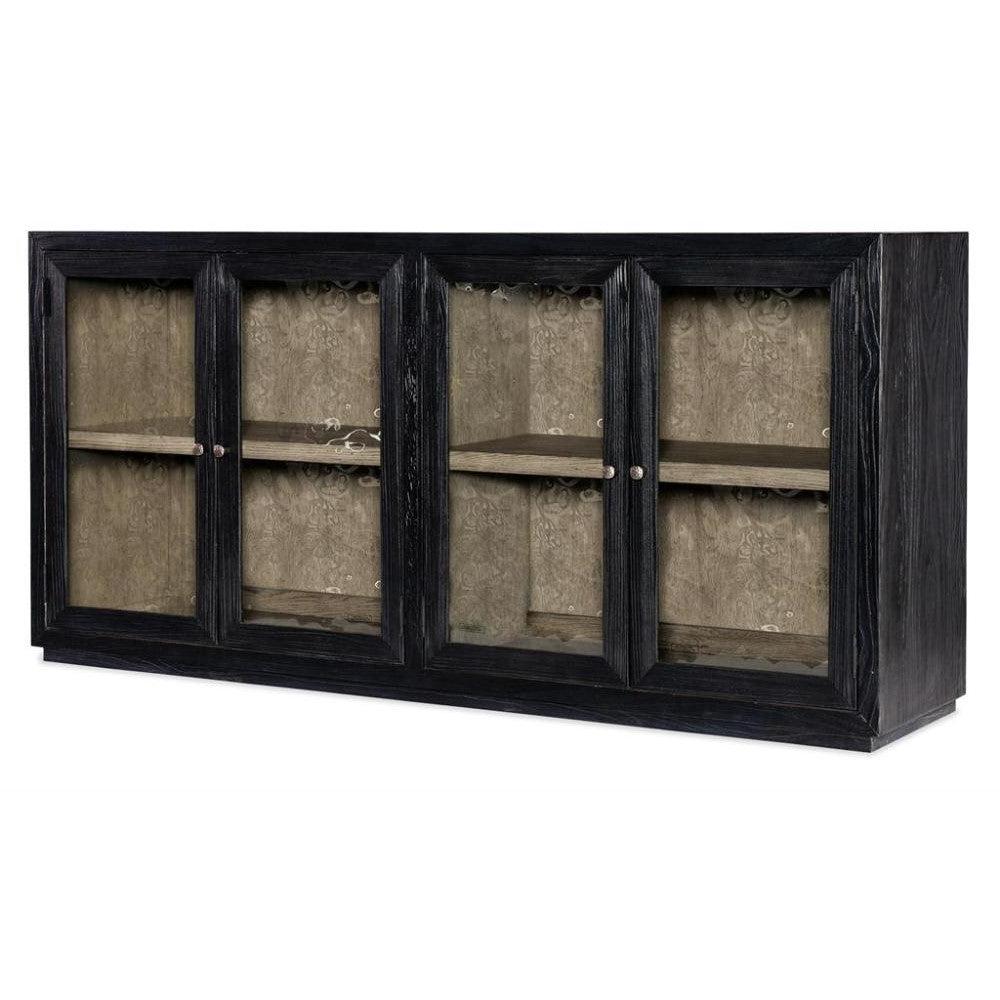 Charred Black Glass Front Buffet Sideboard Cabinet 74 inch