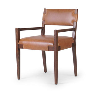 Chestnut Brown Leather Armchair Dining Chair Solid Ash Wood