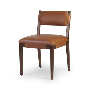 Chestnut Brown Leather Armless Dining Chair Solid Ash Wood