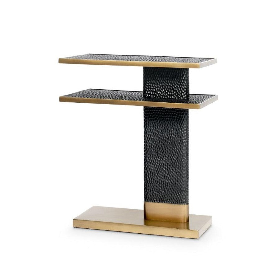 Chiseled Bronze Metal & Brushed Antique Brass Rectangle Accent Side Ta ...