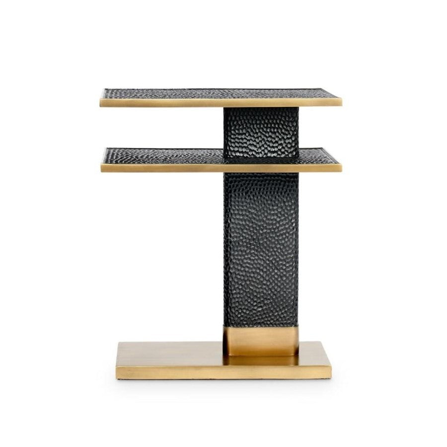 Chiseled Bronze Metal & Brushed Antique Brass Rectangle Accent Side Table 21 inch