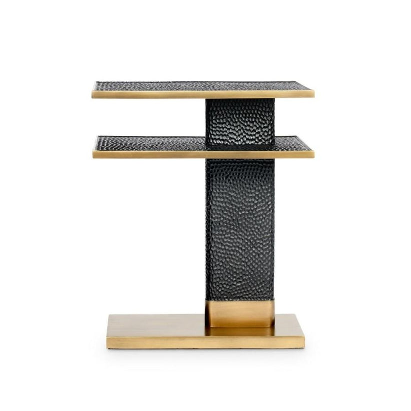 Chiseled Bronze Metal & Brushed Antique Brass Rectangle Accent Side Ta ...