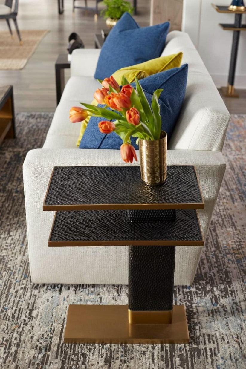 Chiseled Bronze Metal & Brushed Antique Brass Rectangle Accent Side Ta ...