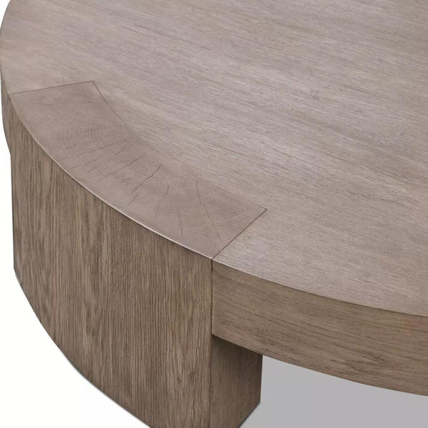 Chunky Low Profile Round Coffee Table Oak Wood Veneer 60 inch