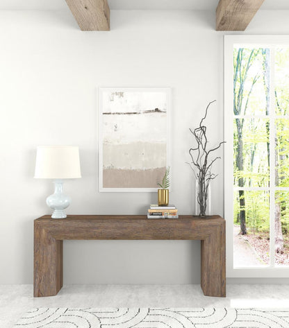 Chunky Modern Rustic Console Table Solid Ash Wood with Oak Veneer 74 inch