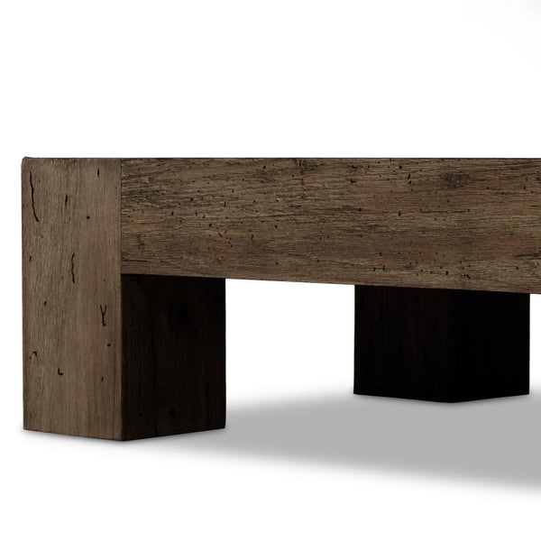 Chunky Modern Rustic Rectangle Coffee Table Oak Wood Rustic Ebony Wormwood Finish 70 inch