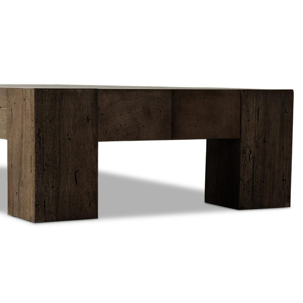 Chunky Modern Rustic Rectangle Coffee Table Oak Wood Rustic Ebony Wormwood Finish 70 inch