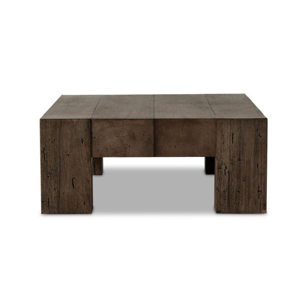 Chunky Modern Rustic Rectangle Coffee Table Oak Wood Rustic Ebony Wormwood Finish 70 inch