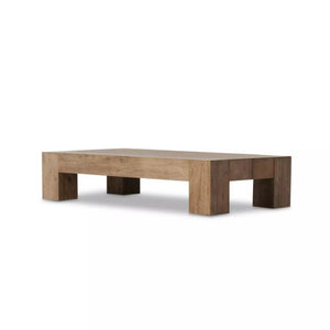 Chunky Modern Rustic Rectangle Coffee Table Oak Wood Rustic Wormwood Finish 70 inch