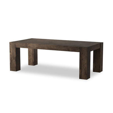 Chunky Modern Rustic Rectangle Dining Table Oak Wood with Ebony Rustic Wormwood Finish 86 inch