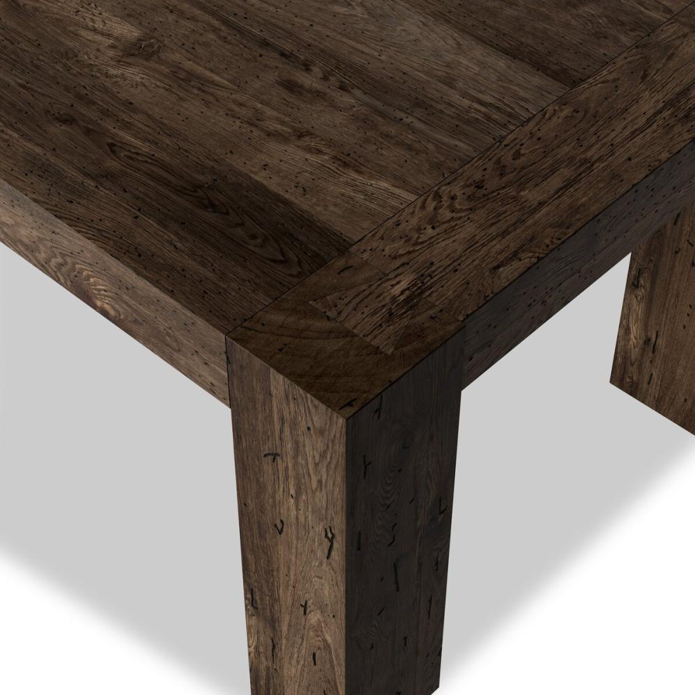 Chunky Modern Rustic Rectangle Dining Table Oak Wood with Ebony Rustic Wormwood Finish 86 inch