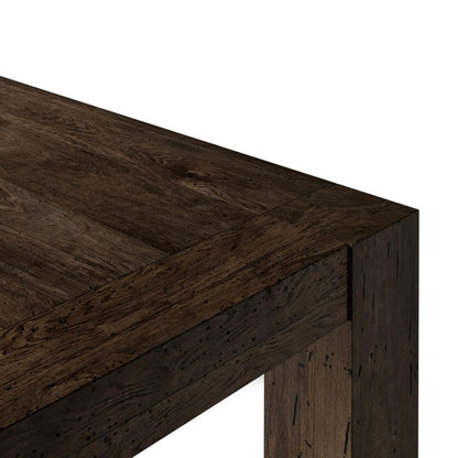 Chunky Modern Rustic Rectangle Dining Table Oak Wood with Ebony Rustic Wormwood Finish 86 inch