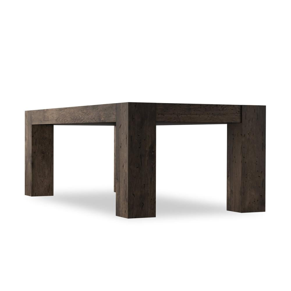 Chunky Modern Rustic Rectangle Dining Table Oak Wood with Ebony Rustic Wormwood Finish 86 inch