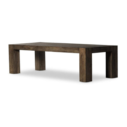 Chunky Modern Lodge Rectangle Dining Table Oak Wood with Ebony Rustic Wormwood Finish 108 inch