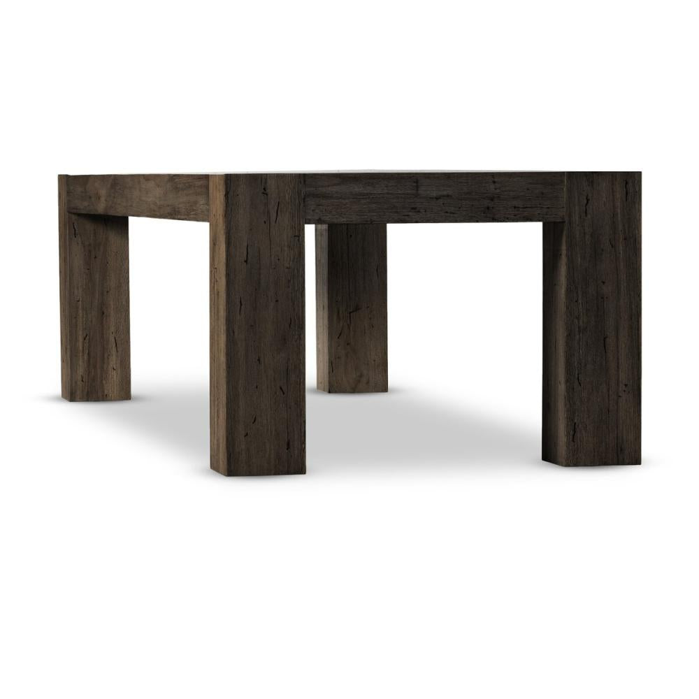 Chunky Modern Lodge Rectangle Dining Table Oak Wood with Ebony Rustic Wormwood Finish 108 inch