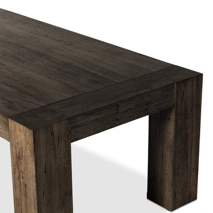 Chunky Modern Lodge Rectangle Dining Table Oak Wood with Ebony Rustic Wormwood Finish 108 inch