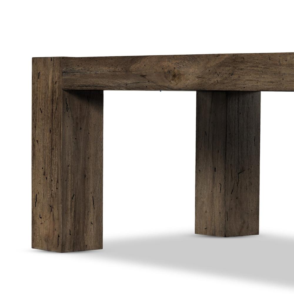 Chunky Modern Lodge Rectangle Dining Table Oak Wood with Ebony Rustic Wormwood Finish 108 inch