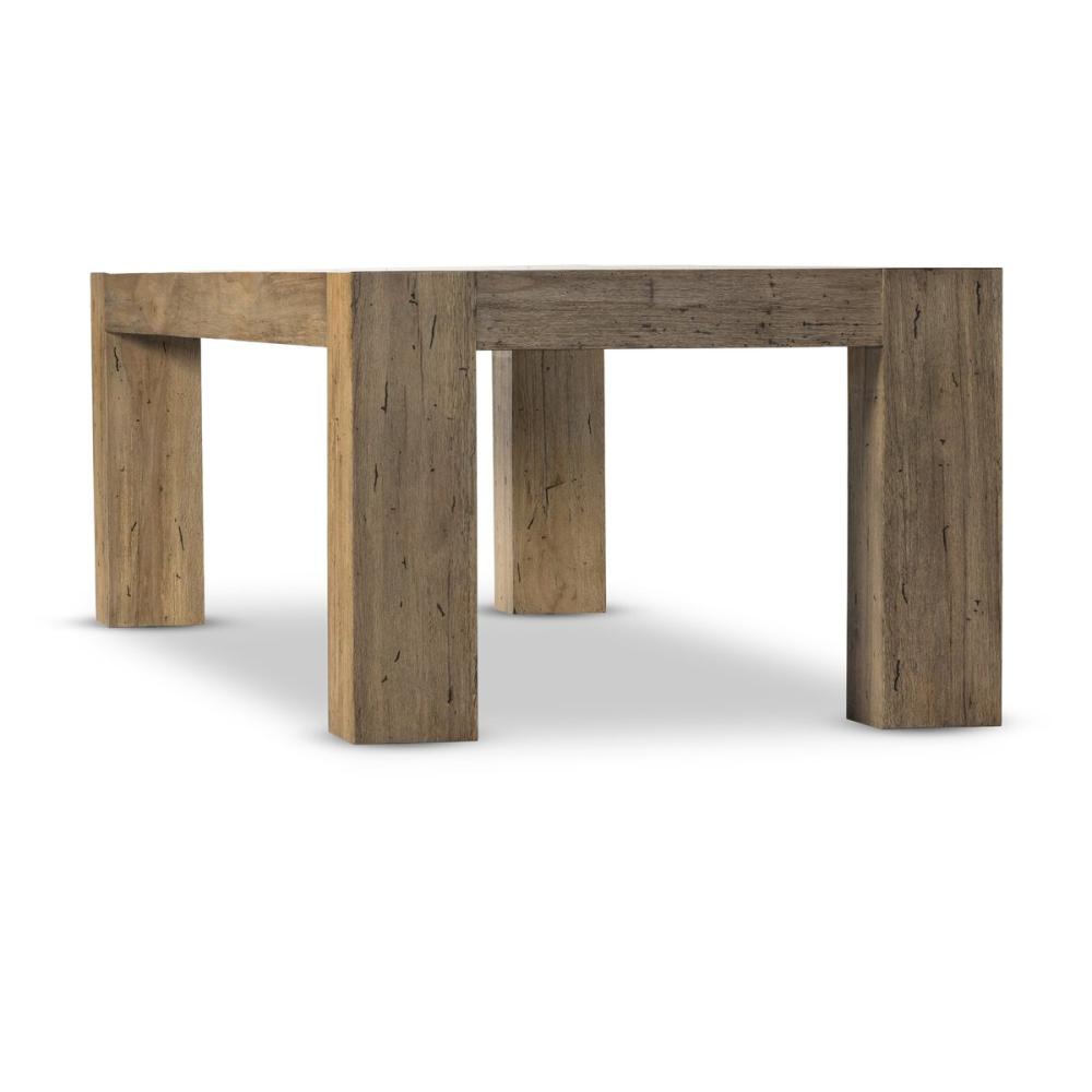 Chunky Modern Lodge Rectangle Dining Table Oak Wood with Rustic Wormwood Finish 108 inch