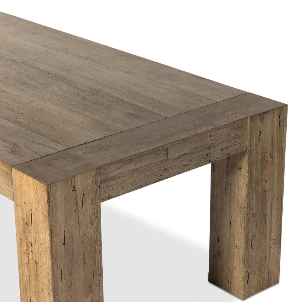 Chunky Modern Lodge Rectangle Dining Table Oak Wood with Rustic Wormwood Finish 108 inch