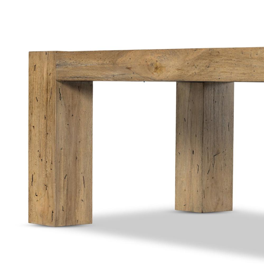 Chunky Modern Lodge Rectangle Dining Table Oak Wood with Rustic Wormwood Finish 108 inch