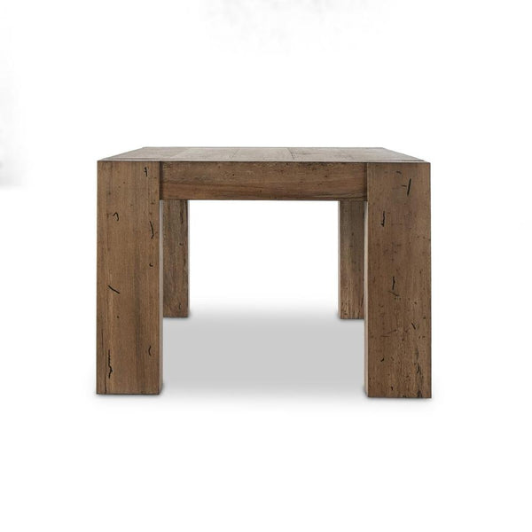 Chunky Modern Rustic Rectangle Dining Table Oak Wood with Rustic Wormwood Finish 86 inch