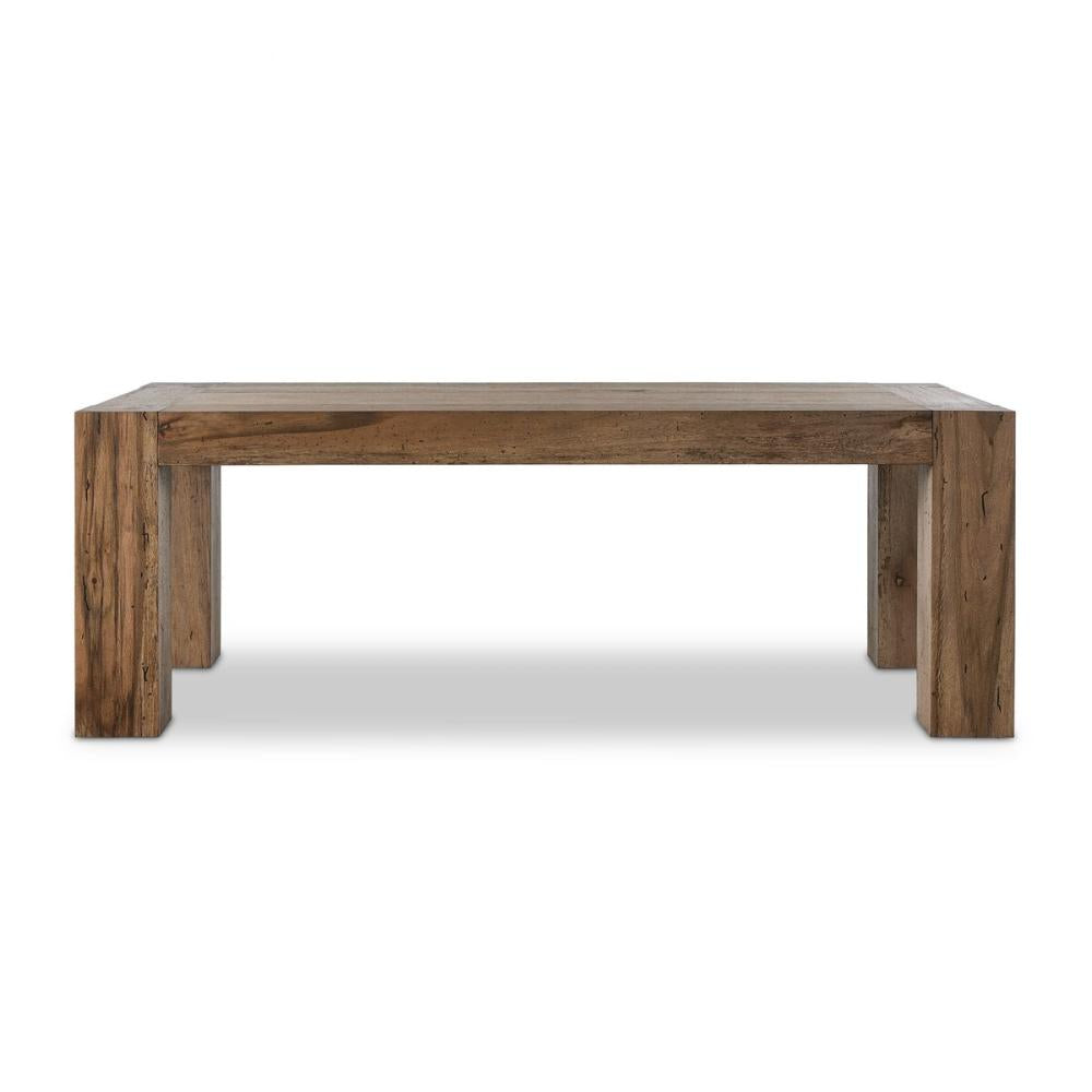 Chunky Modern Rustic Rectangle Dining Table Oak Wood with Rustic Wormwood Finish 86 inch