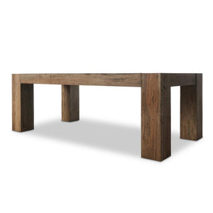 Chunky Modern Rustic Rectangle Dining Table Oak Wood with Rustic Wormwood Finish 86 inch
