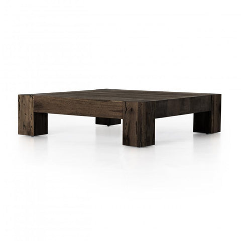 Chunky Modern Rustic Square Coffee Table Oak Wood with Ebony Rustic Wormwood Finish 55 inch