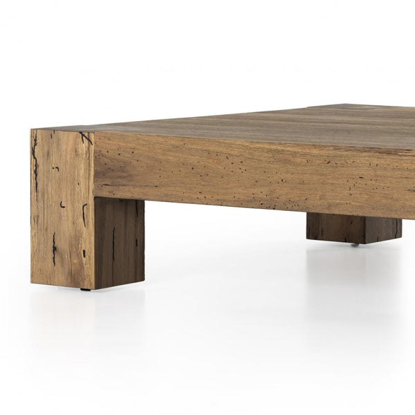 Chunky Modern Rustic Square Coffee Table Oak Wood with Rustic Wormwood Finish 55 inch