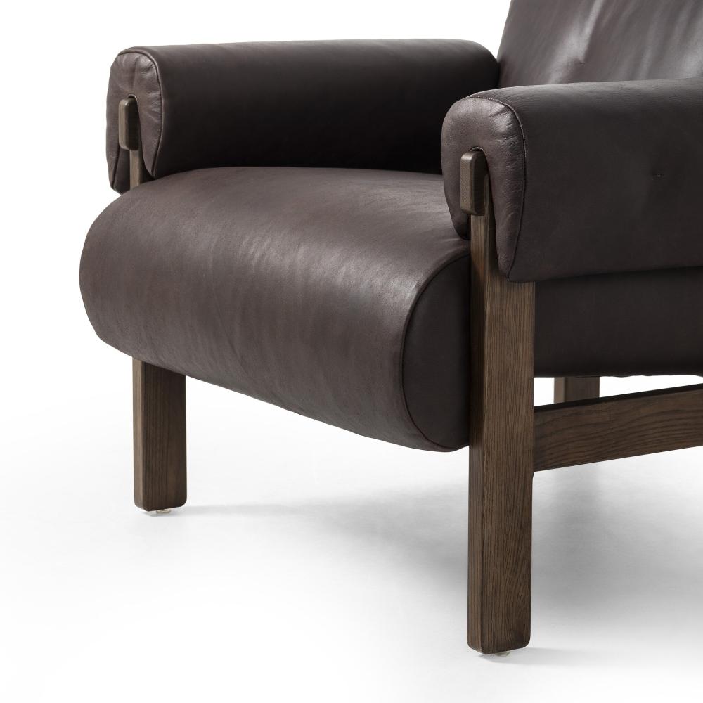 Cigar Brown Leather & Brown Solid Ash Wood Frame Lounge Chair Armchair