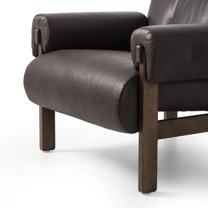 Cigar Brown Leather & Brown Solid Ash Wood Frame Lounge Chair Armchair