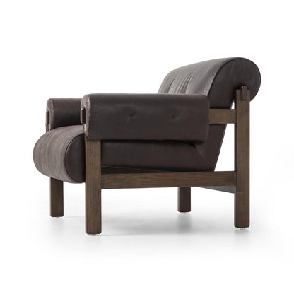 Cigar Brown Leather & Brown Solid Ash Wood Frame Lounge Chair Armchair