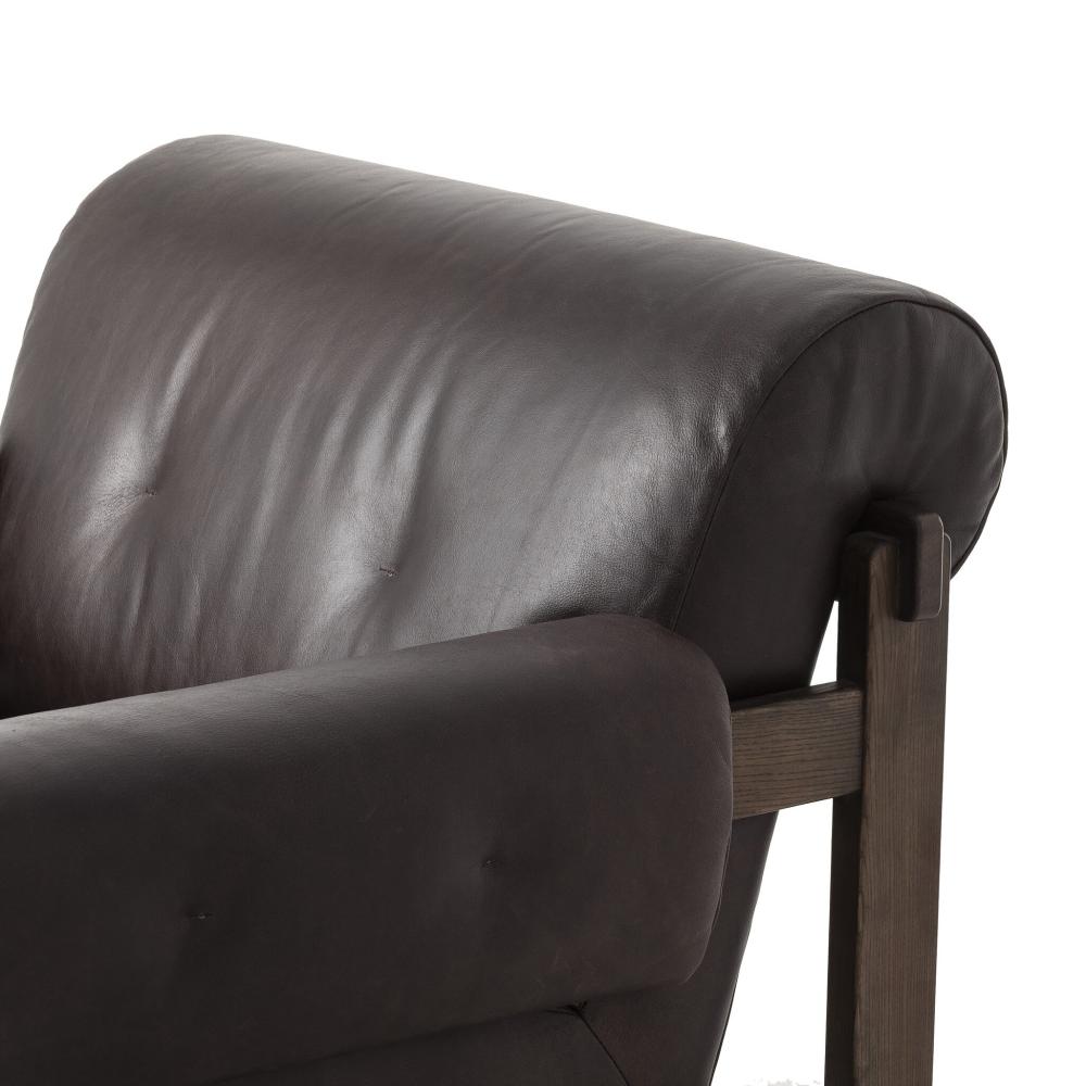 Cigar Brown Leather & Brown Solid Ash Wood Frame Lounge Chair Armchair