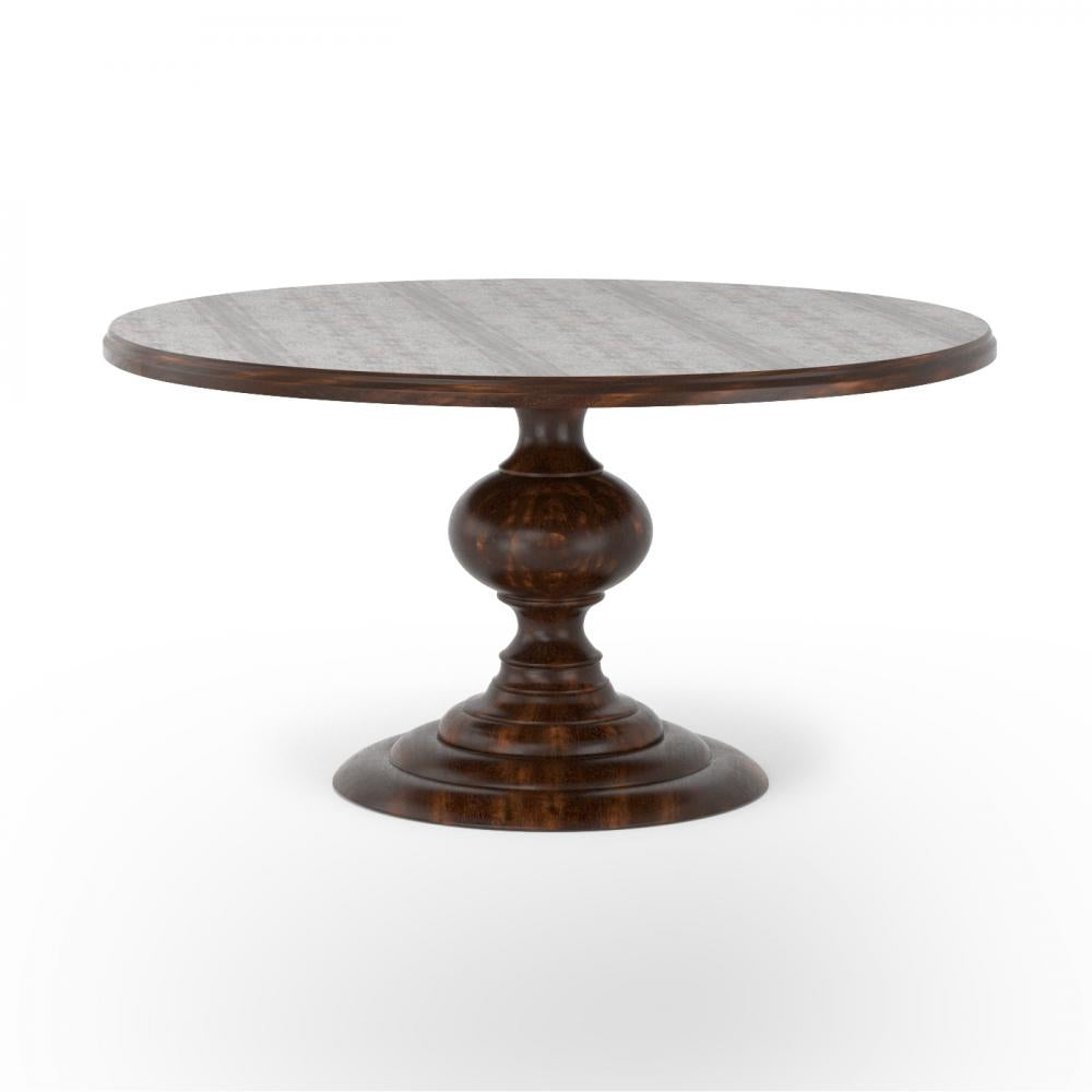 Classic Farmhouse Round Pedestal Dining Table Dark Mango Wood Dark Brown 60 inch