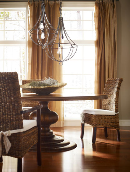 Classic Farmhouse Round Pedestal Dining Table Dark Mango Wood Dark Brown 60 inch