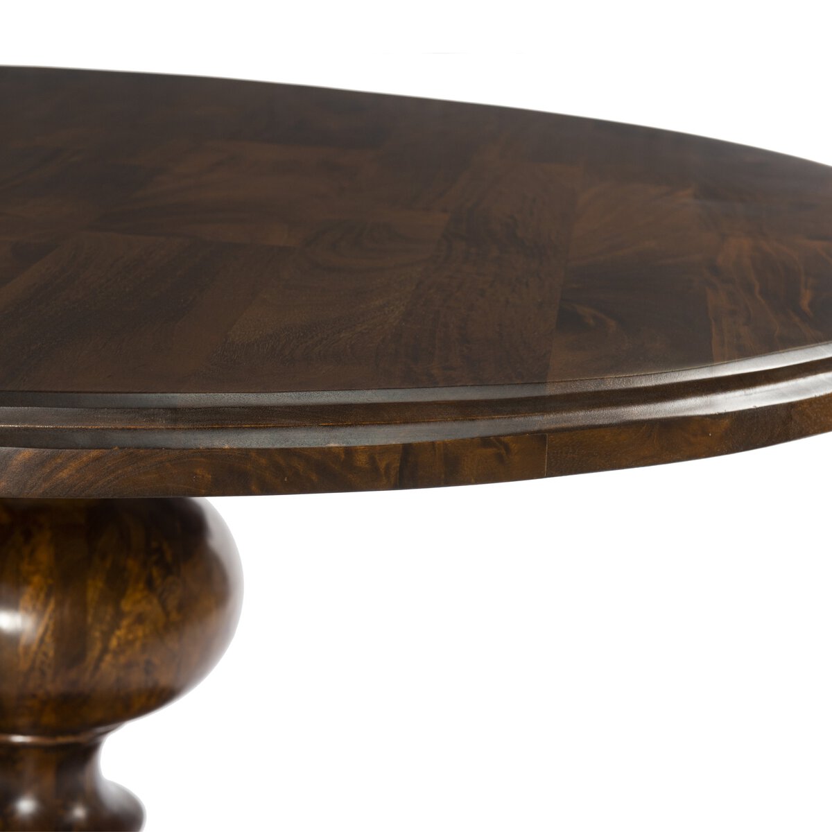 Classic Farmhouse Round Pedestal Dining Table Dark Mango Wood Dark Brown 60 inch