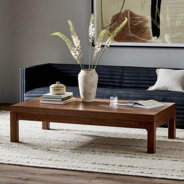 Clean Lines Rectangle Coffee Table Solid Walnut Wood Natural Finish 65 inch